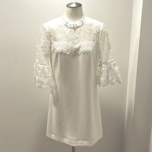 Ted Baker creamy white dress with lace 3/4 sleeves & lacey top. Stunning. Sz 6.